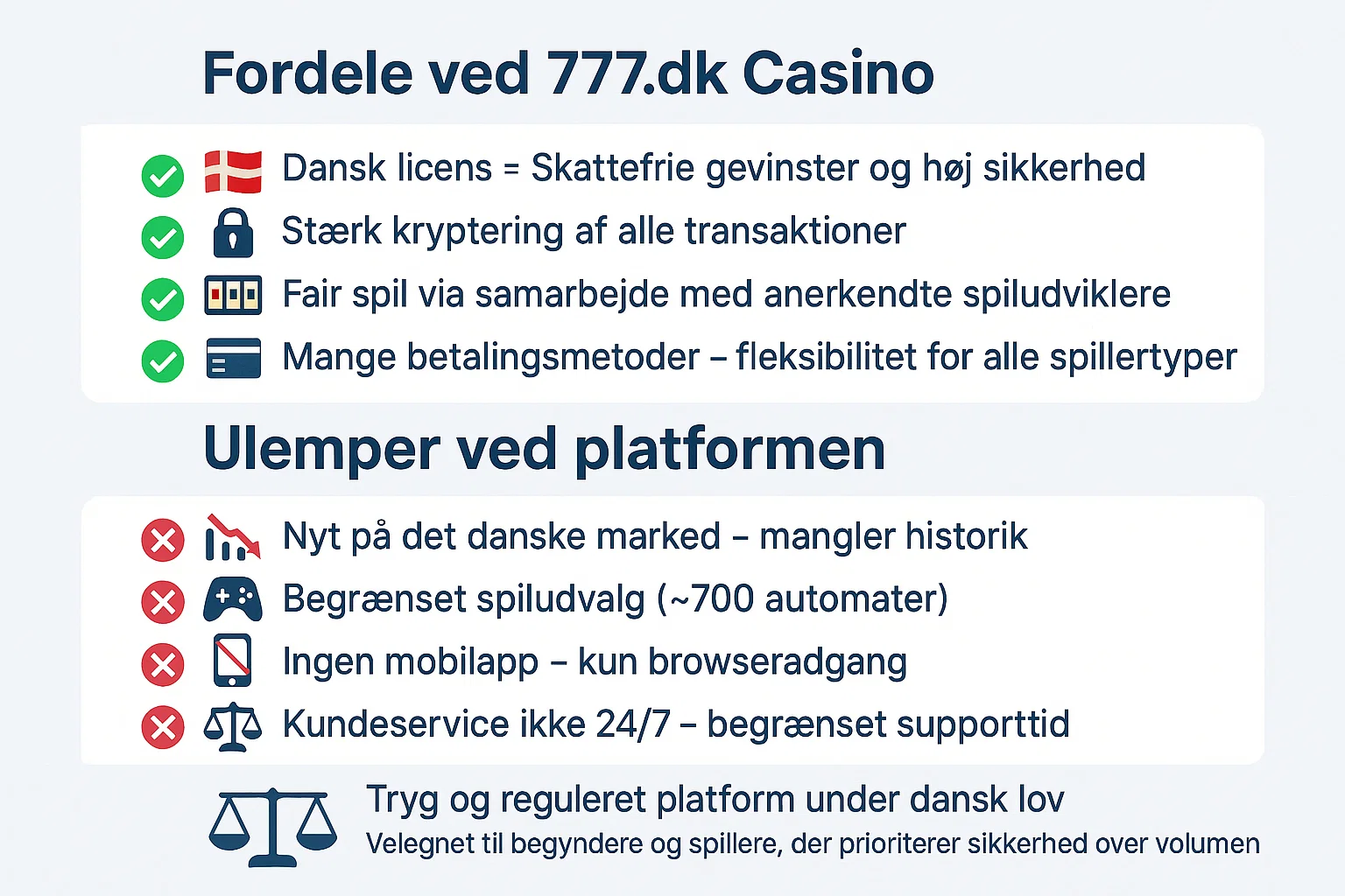 777.dk Casino Fordele og ulemper Infografik